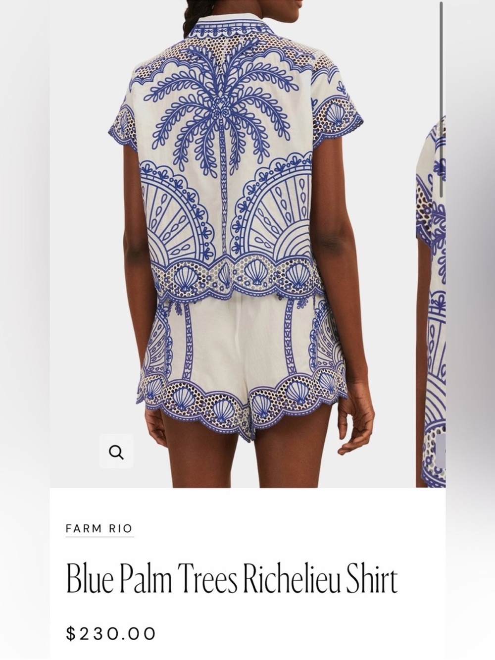 ๐ NWOT Farm Rio Size M Blue Palm Trees Richelieu Collared Shirt 100% Cotton Boho - Picture 6 of 16